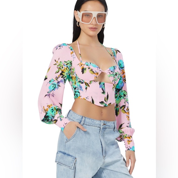 AFRM Tara Long Sleeve Crop Top Pink Size Large - Picture 7 of 7